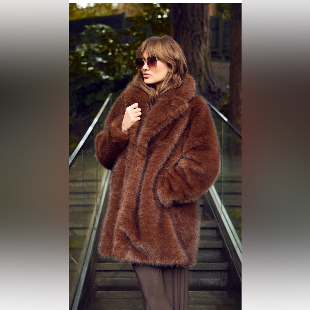 Brand New Luxurious Brown Faux Fur Coat